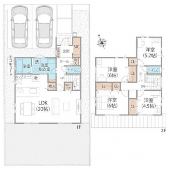 開放的な２０帖のＬＤＫと、家事や身支度をスムーズにする２ＷＡ