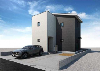 白×黒の外観に、洗面脱衣室とリビングのカウンターが暮らしを整