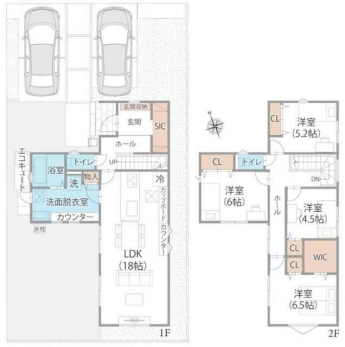 リビングと洗面脱衣室にカウンターを備えた、使い勝手の良い間取