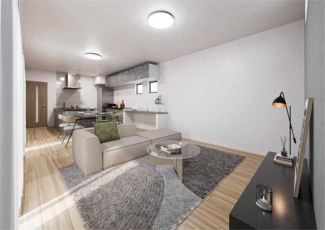 光と風が通る広々１８帖のＬＤＫ。洗面脱衣室への移動もスムーズ