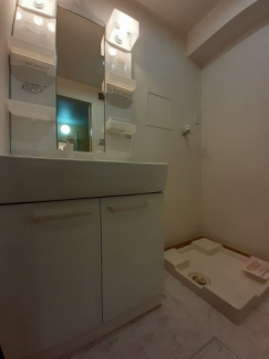 ゆったりとスペースのある洗面所