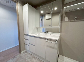 化粧品や洗顔料、歯ブラシなどの必需品をまとめて置ける収納スペースがあり、使用するたびに取り出す手間が省けます。また、水回りのため、濡れても大丈夫な素材が使用されており、お手入れが簡単です。
