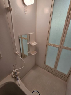 鏡とシャンプーなどが置ける棚があります