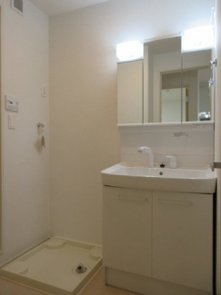 ゆったりとスペースのある洗面所