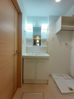 ゆったりとスペースのある洗面所