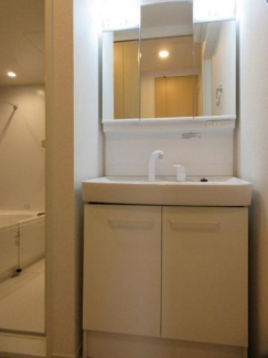 ゆったりとスペースのある洗面所