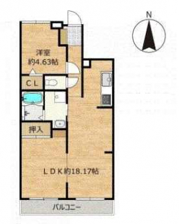 間取り図面　１ＬＤＫ　ＬＤＫ１８．１　洋４．６