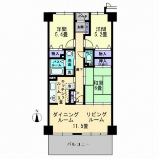 3LDK南向き住戸。