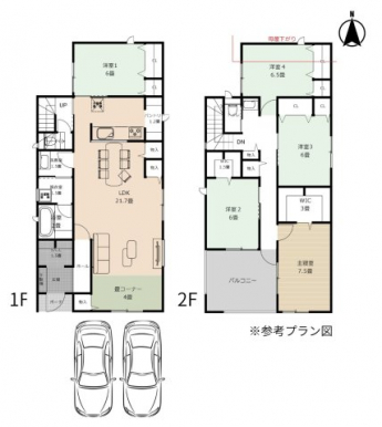 二世帯でもゆったり暮らせる、ゆとりある5LDKプラン。約21.7帖の広々LDKに加え各居室収納・WIC・パントリーなど収納も充実。畳コーナーや大型バルコニーも備え家族の時間を快適に楽しめる住まいです。