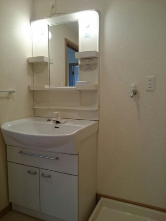 ゆったりとスペースのある洗面所