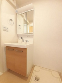 ゆったりとスペースのある洗面所