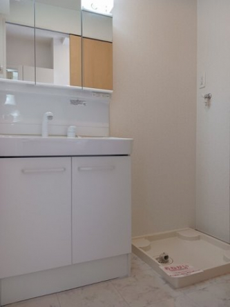 ゆったりとスペースのある洗面所