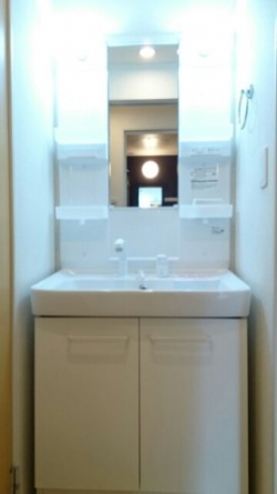 ゆったりとスペースのある洗面所