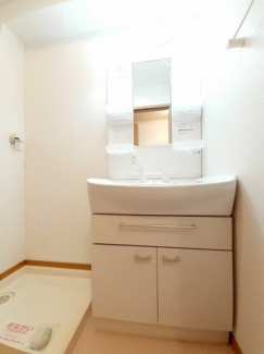 ゆったりとスペースのある洗面所