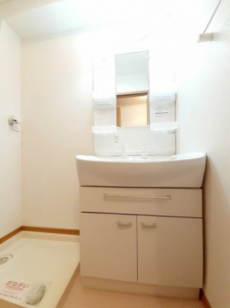 ゆったりとスペースのある洗面所