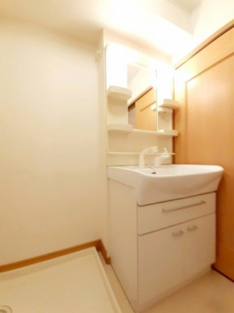 ゆったりとスペースのある洗面所