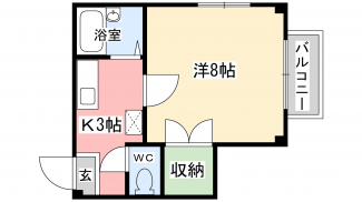 広々8帖のお部屋。2面窓があり、日当たりや通風が良いですよ。室内洗濯機置場。バス・トイレ別です。