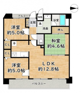 3LDK・価格2990万円。専有面積60.14㎡、バルコニー9.8㎡。家族それぞれの個室を確保しやすく、子育て世代にも嬉しい間取りです。