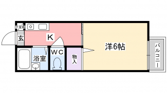風呂トイレ別の１K、日当たりの良いバルコニー付きです♪