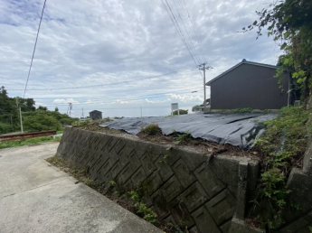 奥の道路から敷地を臨む