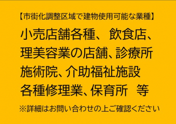 市街化調整区域につき使用用途に制限があります
