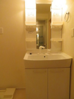 ゆったりとスペースのある洗面所