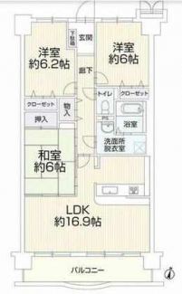 間取り図面　３ＬＤＫ　ＬＤＫ１６．９　洋６．２　洋６　和６
