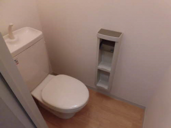 トイレットペーパーホルダーは小物置きが付いています。