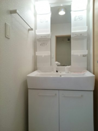 ゆったりとスペースのある洗面所