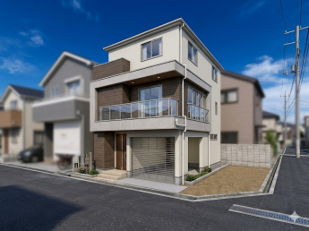 掲載の外観パースは参考プランに基づく完成イメージです。建物は自由設計のため、ご家族のライフスタイルに合わせた住まいづくりが可能です。