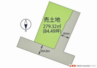 北側(公道)　幅員約4.8m、接面約11.4m西側(私道)