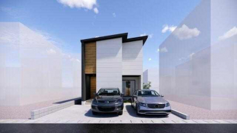 片流れの屋根がポイントの木目が映える外観です！