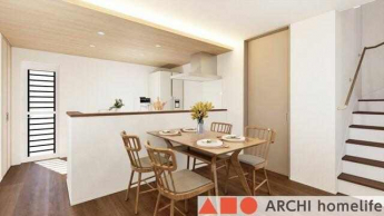 【飾東町庄Ｂ】キッチンの正面を腰壁にすることで、ＬＤＫが広く