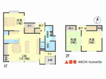 ＬＤＫは広々１９帖！１Ｆにも居室があり、老後は１Ｆだけで生活