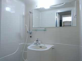 大型ミラーが魅力のバスルームです。