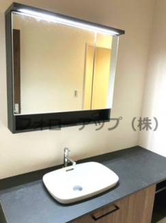 朝の支度にも助かる、独立の洗髪洗面化粧台