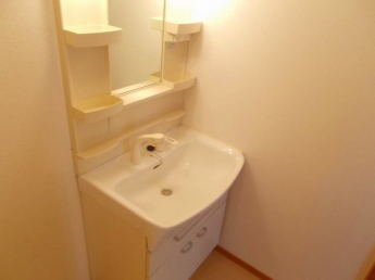 ゆったりとスペースのある洗面所