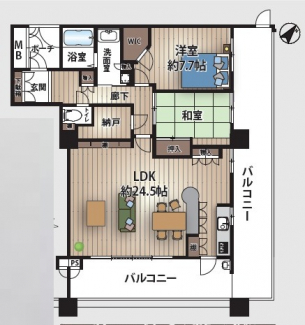 角部屋２面バルコニーからの眺望は海も山も楽しめます。