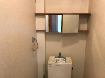 トイレの棚にはペーパーなどを