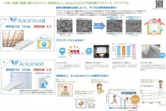 一年中快適で健康に暮らせるように、ノン・ホルムアルデヒドの断熱材を使用。高性能グラスウール素材で、より高い断熱性能を実現。