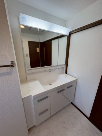 朝の支度にも助かる、独立の洗髪洗面化粧台