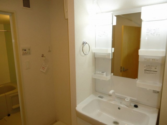 ゆったりとスペースのある洗面所