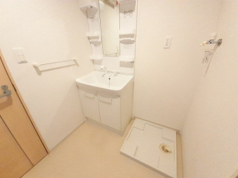 ゆったりとスペースのある洗面所