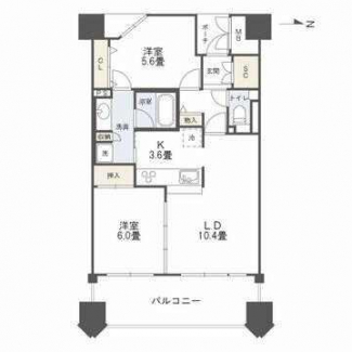 専有面積60.38㎡（18.26坪）の2LDK。東向きのお部