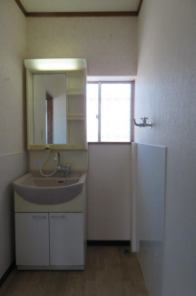 洗面所の洗面台と洗濯機置き場　※洗濯機置き場狭い