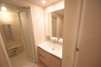 ゆったりとスペースのある洗面所