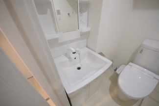 ゆったりとスペースのある洗面所