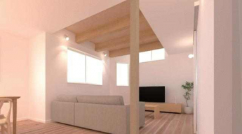 露し梁と吹抜けが織りなす開放感あるＬＤＫ約１７．８帖のＬＤＫ