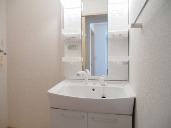 ゆったりとスペースのある洗面所