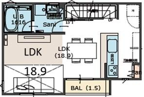 ２Ｆはダイニングとソトを繋ぐインナーバルコニー。